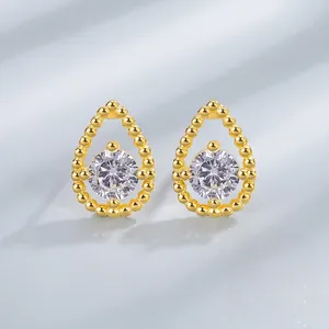 Water Drop Stud Earrings 925 Sterling Silver Earring Post Zircon Inlaid Teardrop Jewelry For Women Elegant Daily Wear