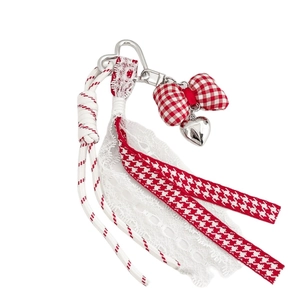 Rode geblokte strik sleutelhanger met hartvormige hanger en kant voor tassen decoratie