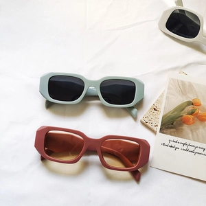 Morandi square sunglasses with thick frames in light green and dusty rose colors