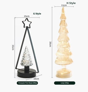 Detail of LED glass Christmas tree ornaments with metal frame and ribbed gold finish