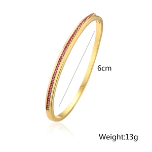 Bracciale minimalista in rame placcato oro 18K con zirconi rossi e diametro di 6cm
