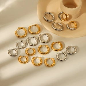Minimalist 18K gold and silver plated stainless steel hoop earrings in various sizes