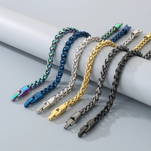 Men Titanium Steel Necklace And Bracelet Jewelry Hip Hop Fashion Basket Weave Chain Vacuum Plated High Polish Accessory