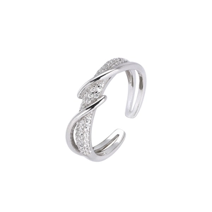 Elegant S925 sterling silver criss-cross open ring with shimmering cubic zirconia stones