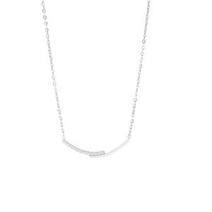 Minimalist double layer curved necklace with micro-set zircons on white background