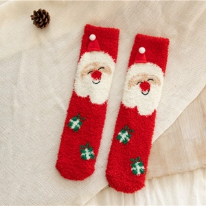 Chaussettes de Noël rouges en polaire corail douce avec motif Père Noël festif