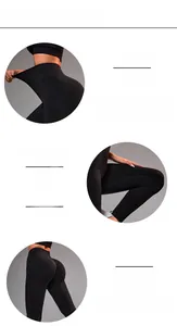 Detail shots of high-waisted seamless yoga pants showing 4-way stretch and peach lift fit