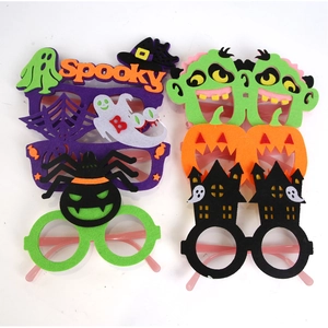 Detailed set of felt Halloween party glasses featuring spooky ghosts and pumpkin designs