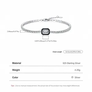 Minimalist S925 sterling silver bracelet with black enamel and white zircon stones