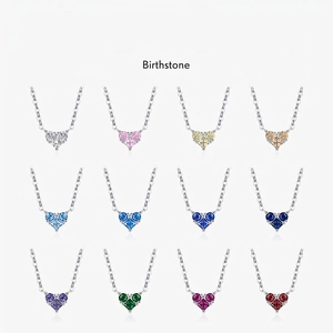 925 Sterling Silver Heart Pendant Necklace Twelve Birthstone Inlaid Zirconia Jewelry For Women Anniversary Birthday Gift