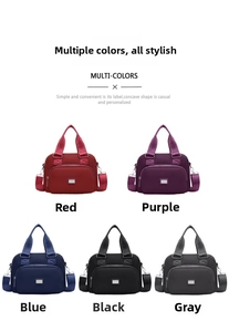 Detailed comparison of multi-color waterproof nylon handbags in red purple blue and black