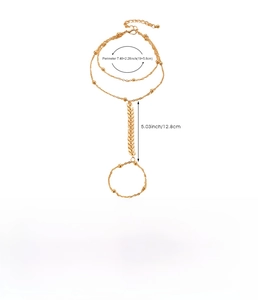 Detailed dimensions of gold scorpion hand harness with cubic zirconia and chain measurements