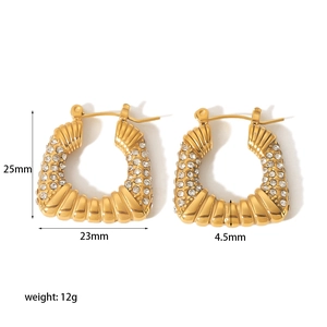 18K gold plated trapezoid hoop earrings with cubic zirconia and size dimensions