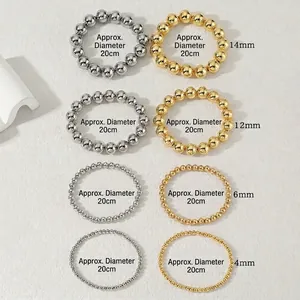 Set bracciali con perle elastiche oro e argento, dimensioni da 4 mm a 14 mm