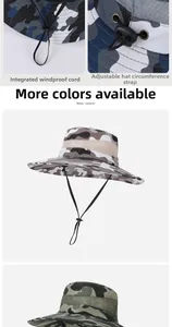 Detail of adjustable chin strap and breathable mesh on camouflage boonie hat