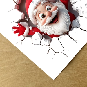Detailed 3D Christmas Santa Claus wall sticker bursting through a wooden wall surface