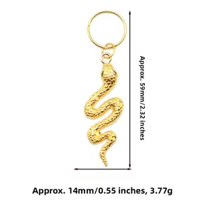 Detailed view of a gold snake charm pendant with precise measurements and scale textures
