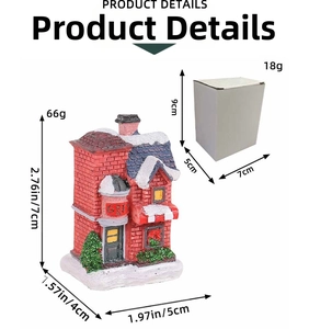 Christmas miniature resin red house with snow detail and its gray packaging box