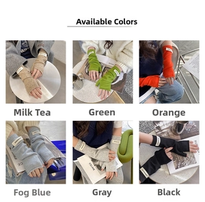 Detailed grid showing six available colors of knitted long fingerless arm warmers