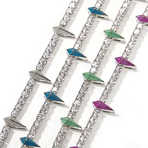Spike Tennis Chain Necklace Iced Out AAA Zircon Brass Hip Hop Jewelry For Men Streetwear Accessory Sparkly Bling Punk