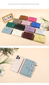 Compact women's wallet with lychee texture and snap button showing small portable size