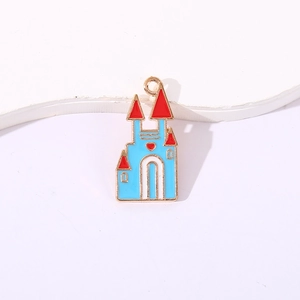Blue and red enamel castle charm in gold-plated alloy for DIY Christmas jewelry making