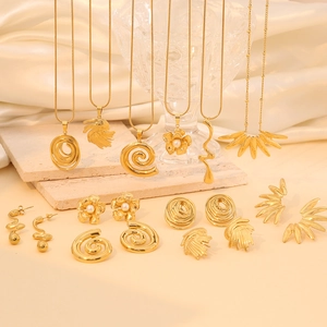 Stainless Steel Gold Plated Necklace And Earrings Geometric Irregular Flower Leaf Spiral Design Jewelry For Women