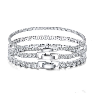 Three-layer stacked S925 sterling silver tennis bracelet with sparkling zircon stones