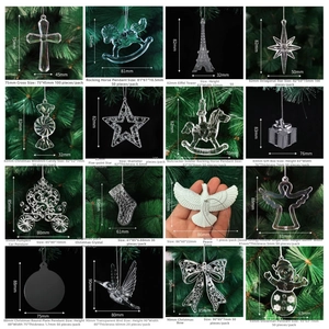 Detailed catalog of transparent acrylic Christmas ornaments with 16 festive shapes