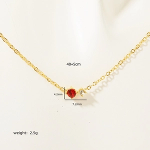 18K gold-plated stainless steel birthstone necklace featuring red and white zircon pendants