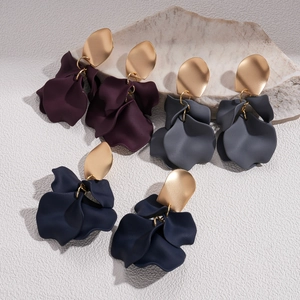 Minimalist acrylic pleated flower earrings in deep purple, grey, and navy blue set