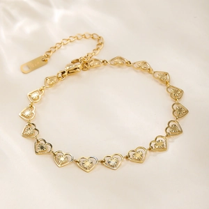 Bracelet Coeur Creux Plaqué Or 18K Acier Titane Motif Rayon De Soleil Bijoux Réglables Pour Femmes