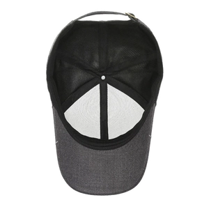Dark grey cotton baseball cap with adjustable metal buckle and internal mesh lining