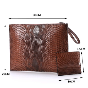 Brown snake pattern faux leather clutch and card holder set dimensions in 30x22 and 10x9.5 cm