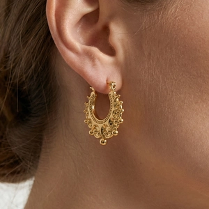 U-shaped crown steel bead earrings in gold-plated stainless steel for women