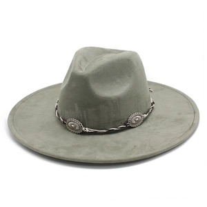Chapeau Fedora À Bord Large Daim Style Western Cowboy Avec Bande Tressée Et Conchos En Métal Ethnique Bohème