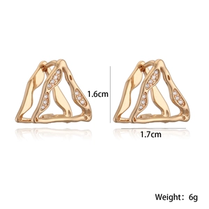 Hollow geometric triangle 18K gold plated earrings with sparkling zircon stones