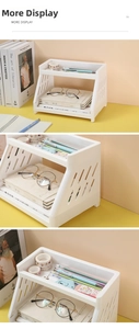 Macro detail of white double-layer desk organizer with hollowed side stripe structure