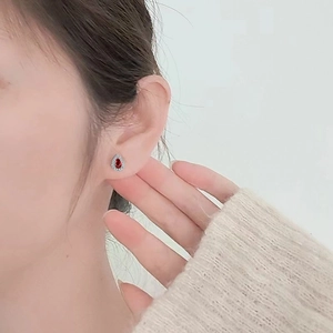 Elegance of S925 sterling silver teardrop stud earrings with ruby red stone and white zircons