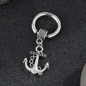 Vintage stainless steel anchor earrings for men with silver nautical pendant and greek pattern