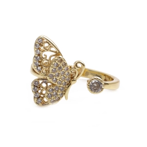 Butterfly Open Ring Copper Micro Inset Zircon Hollow Wings Adjustable Jewelry For Women Elegant Vintage Style