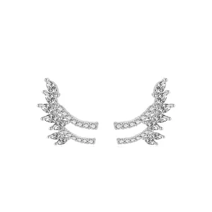 Exquisite S925 sterling silver wing stud earrings with white marquise cubic zirconia
