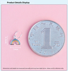 Detailed view of s925 silver rainbow charm measuring 7mm by 6.3mm with enamel colors