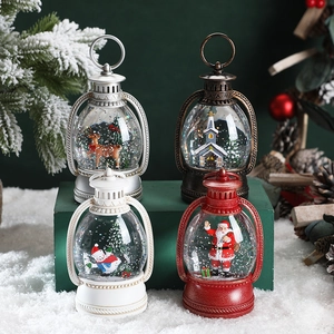Festive Christmas lanterns with LED lights and snow globe scenes in multiple colors