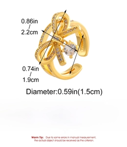 Detailed size and weight specs for bow-shaped copper ring with crystals and pendant