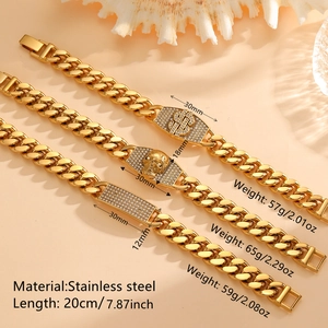 Golden titanium steel Cuban chain bracelets with skull and dollar sign charms