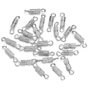 Close-up of silver metal screw clasps for DIY necklace and bracelet jewelry making
