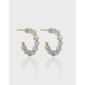 Perno in Argento Sterling 925 Orecchini a Cerchio a Forma di C Con Labradorite Naturale Acquamarina per Donna Gioielli