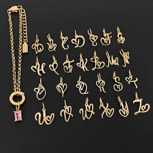 Gold titanium steel heart alphabet charms with pink stone bracelet DIY jewelry set