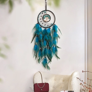 Tree Of Life Dream Catcher Handmade Feather With LED Light Bohemian Wall Hanging Decor For Bedroom Living Room